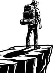 Silhouette of a hiker standing on cliff edge