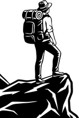 Silhouette of a hiker standing on cliff edge