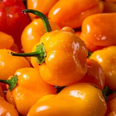 Close-up cluster of yellow peppers