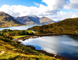 Fototapeta premium Scenic Highland loch nestled amongst mountains