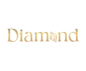 Diamond word with diamond icon in golden color tone