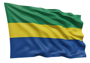 Gabon flag waving isolated on transparent background, national symbol of Gabonese Republic