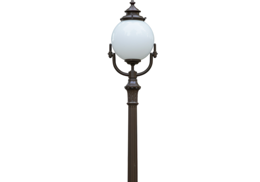 Vintage street lamp isolated on transparent background, antique outdoor lighting fixture PNG