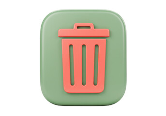 3D render of a green trash can icon isolated PNG, delete button for user interface design