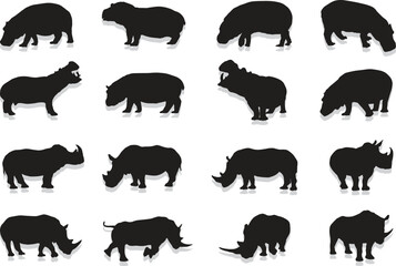 Rhino and hippo silhouette
