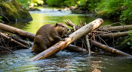 Beaver Building Dam. (3)