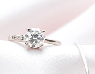 Elegant diamond ring on a soft fabric
