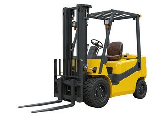 Yellow forklift truck isolated on transparent background, industrial vehicle PNG