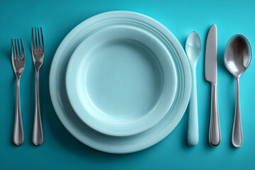 Flat Style Tableware Icons – Fork, Knife, Spoon, and Plate Set for Dinner Service and Apps"