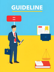 Guideline and regulation. Corporate law and policy. Company specification, instruction, directive rulebook. Office management design element. flat vector modern illustration