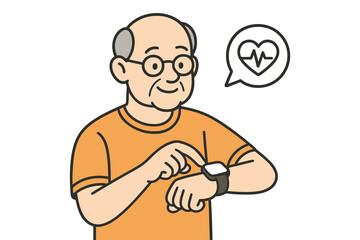 Elderly man checking his smartwatch for heart rate monitoring and health data