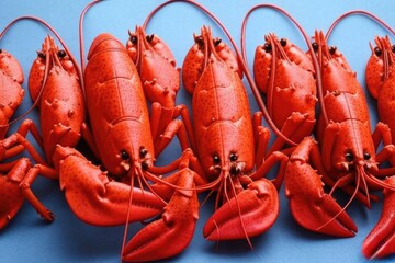 Red lobster on a wooden table ready to eat