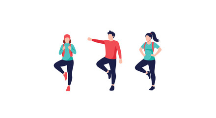 Three people are doing a dance on a white background.