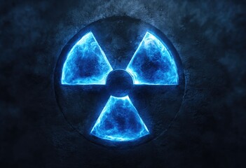 Glowing radioactive symbol on dark stone