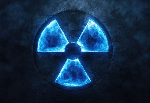 Glowing radioactive symbol on dark stone