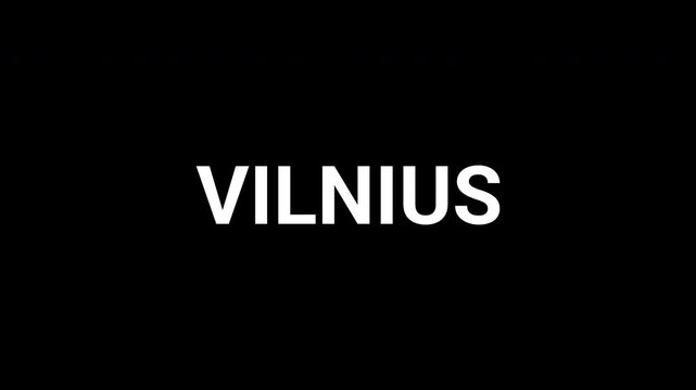Abstract animation reveals Vilnius text with geometric shapes in dynamic black and white. 4k text animated video