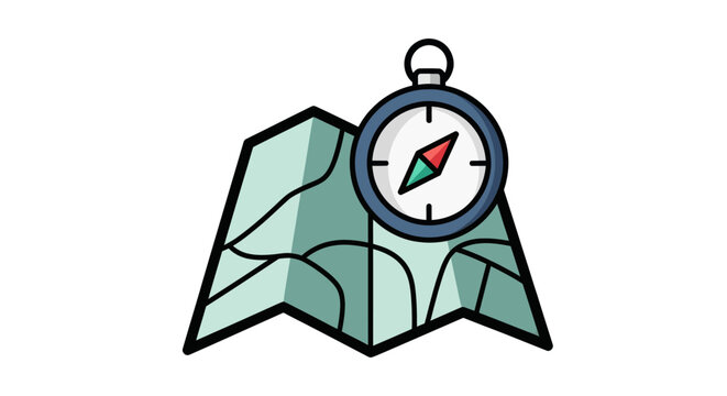 Stylized Map and Compass Icon for Navigation and Exploration.