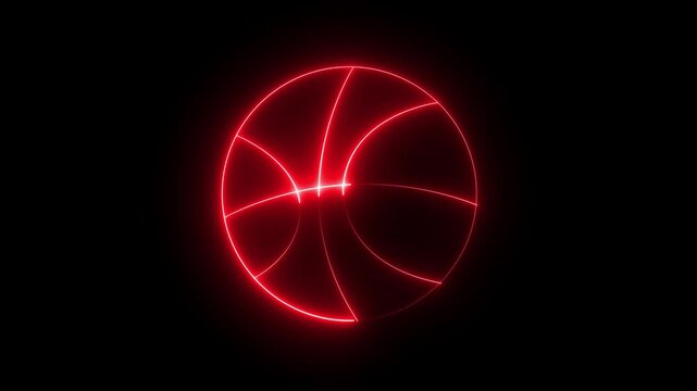 basketball icon animation on black background .futuristic digital icon video of a high-tech basketball field .4k motion graphics .