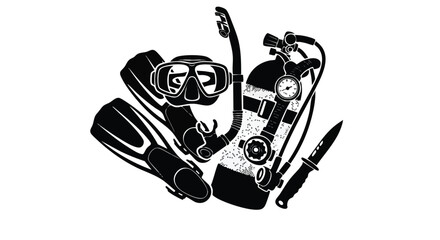 Scuba diver silhouette isolated on white background