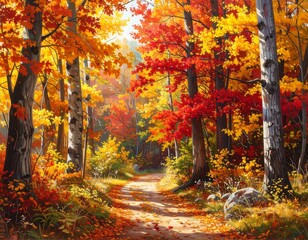 Fototapeta premium Autumnal Forest Pathway Radiance