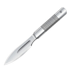 Surgical scalpel with a metal handle and a sharp blade.