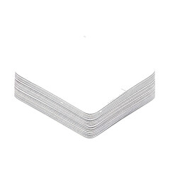 Stack of white paper sheets with rounded corners.