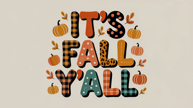 It's Fall Y'all Autumn Theme text lettering