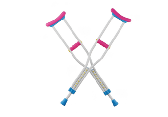 Pair of medical crutches crossed and isolated on transparent background