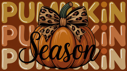 Pumpkin Season Leopard Print Bow text lettering