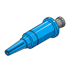Isometric illustration of a blue industrial nozzle with a cylindrical body and tapered tip.
