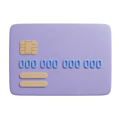 A light purple credit card with yellow accents isolated on transparent background