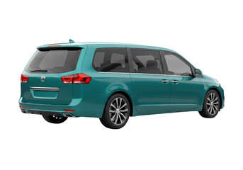 Teal minivan isolated on transparent background, family vehicle for transportation and travel