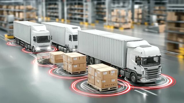 Cross-Docking Efficiency Strategy. Illustrate a logistics hub where incoming goods are immediately sorted and loaded onto outbound trucks, minimizing storage.