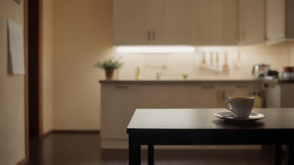 Interior kitchen scene at night