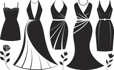  fashion vector illustration, stylish women’s clothing designs, formal wear icons, editable outfit templates, trendy apparel pack with rose