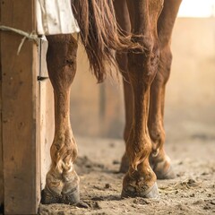 Close-up horse legs in stable