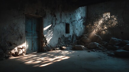 Vintage wooden door under glowing moonlight high resolution picture