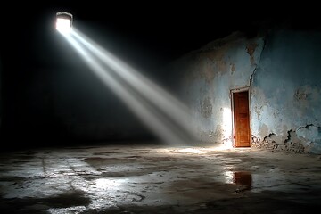 Abandoned building with cracked walls at night high resolution picture