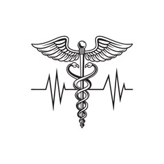 Medical-caduceus-and-heart-rate-silhouette-design vector art.