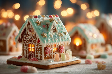 Charming Gingerbread House Village Displaying Festive Christmas Season Delight