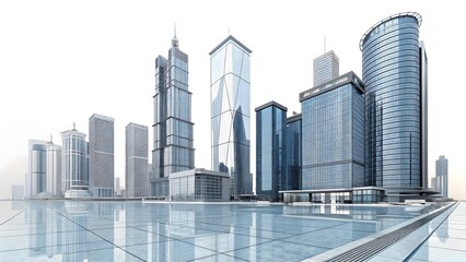 Fototapeta premium Futuristic urban skyline with reflective business structures
