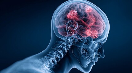 Advanced human brain visualization showcasing areas of activity in a dark background emphasizing neurological functions and structures, relevant for neuroscience studies and education