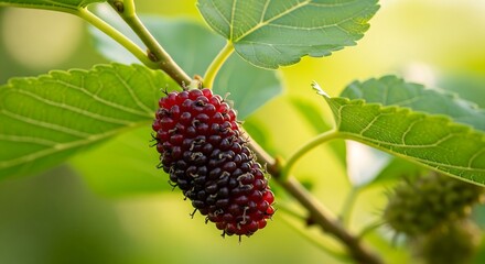 Mulberry Fruit on Tree Branch