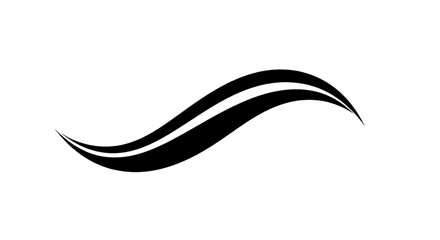 Black and white abstract design featuring two curved lines, resembling a stylized leaf.