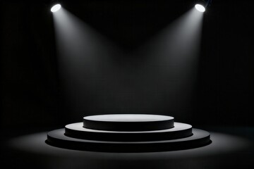 Dark Stage Podium with Spotlights