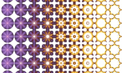 Geometric floral honeycomb pattern: abstract seamless vector illustration with blue and yellow flowers, gold circles, and brown decoration for texture, fabric, or wallpaper design