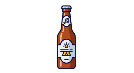 Illustrated Brown Beer Bottle with Musical Note Label.