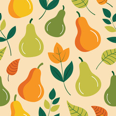 Seamless Autumn Pattern with Stylized Gourds and Leaves for Seasonal Design