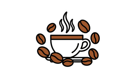 Obraz premium Steaming Coffee Cup Icon Surrounded by Roasted Beans.