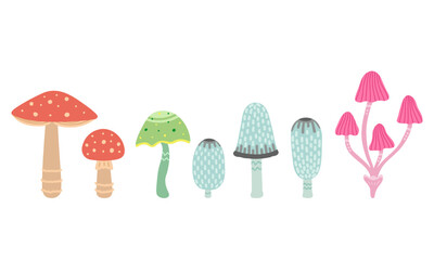 Mushroom toadstool, dung, pale set. Vector Illustration for printing, backgrounds, covers and packaging. Image can be used for greeting card, poster, sticker and textile. Isolated on white background.